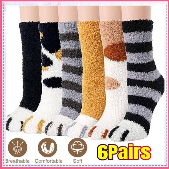 6 Pairs Women Fuzzy Socks Cozy Soft Fluffy Cute Animal Slipper Socks Sleeping Warm Socks Christmas Gift for Women