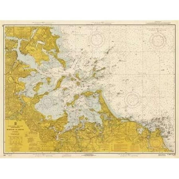 Bentley Global Arts PDX450549LARGE Nautical Chart - Boston Harbor Ca. 1970 - Sepia Tinted Poster Print by Noaa Historical Map-Chart, 22 x 28 - Large