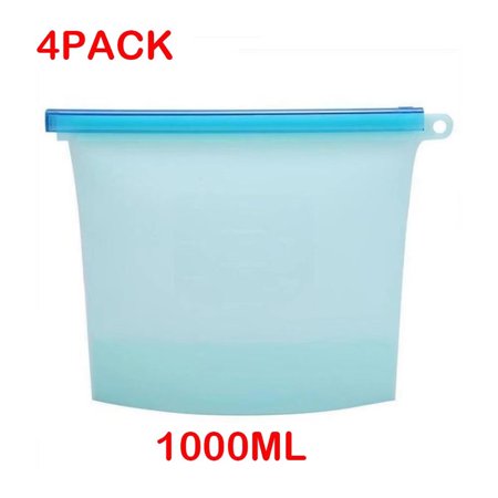 Reusable Silicone Food Storage Bags - Airtight Food Preservation Container for Vegetables, Meat, Fruit & More (White, 1000 mL) (4 Pack)