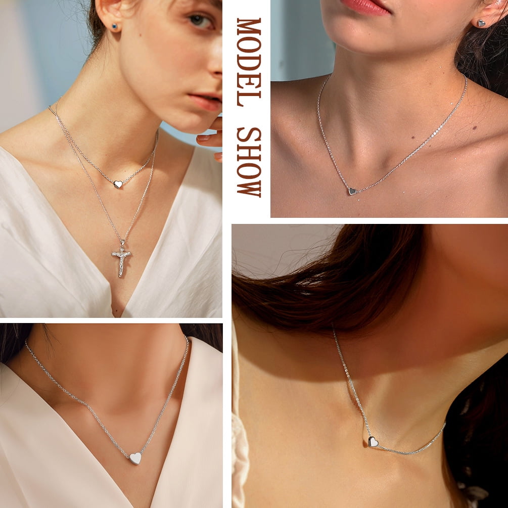 Suplight Dainty 925 Stelring Silver Heart Shape Necklace Jewelry for Women Girlfriend