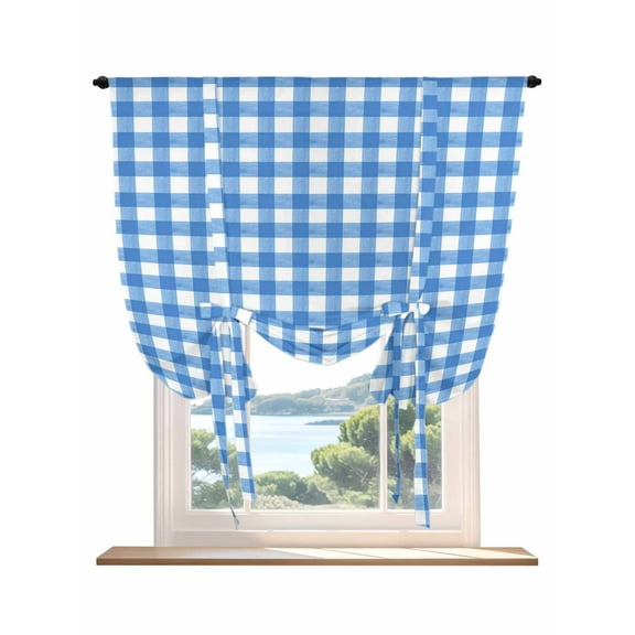 Blue Tie Up Curtains for Windows 45 Inch Length Balloon Curtains Kitchen Adjustable Balloon Window Shade Country French Rustic Buffalo Plaid Modern Art Tie Up Valance Bathroom Curtain Window 34"x45"