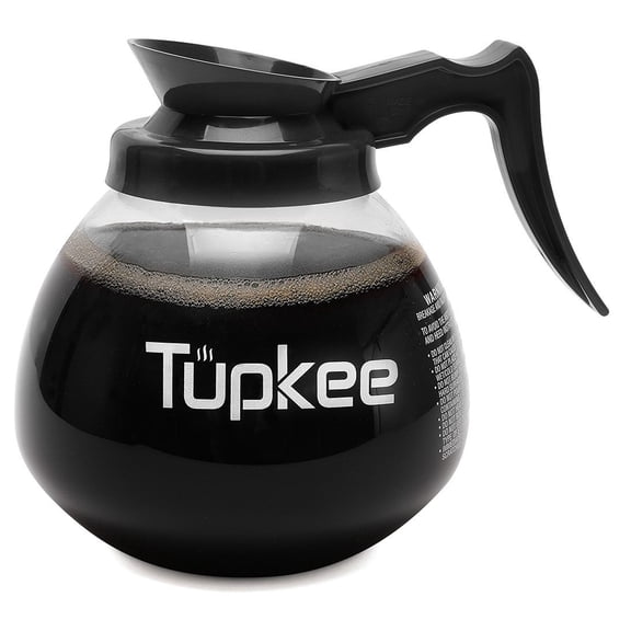 Tupkee Commercial Coffee Pot Replacement - SHATTER-RESISTANT Restaurant Glass Decanter Carafe - 64 oz 12 Cup, Black Handle/Regular, Compatible with Wilbur Curtis, Bloomfield, Bunn Coffee Pot