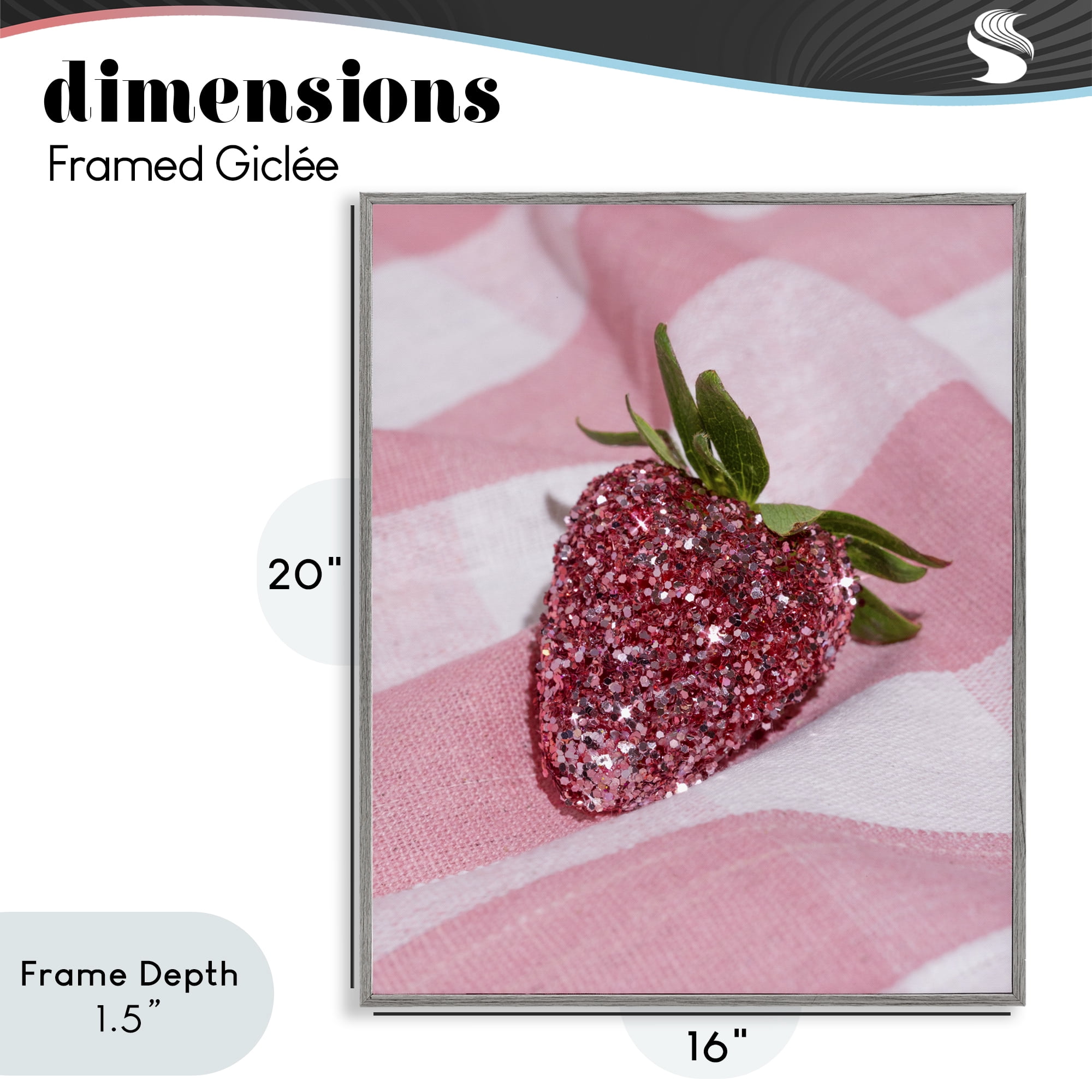 Stupell Industries Glimmer Strawberry on Pink Gray Framed Giclee Art, design by LISH Creative
