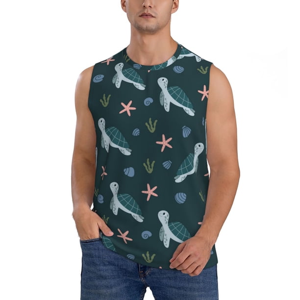 Fotbe Cute Turtle Men's Camiseta sin Mangas Estampada para Hombres, Playera Casual para Gimnasio, Entrenamiento, Playa-3X-Large