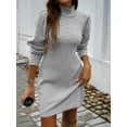 thumbnail image 3 of Women's Turtleneck Sweater Dress with Pearls Fall Winter Casual Long Sleeve Pullover Knit Midi Dress, 3 of 5