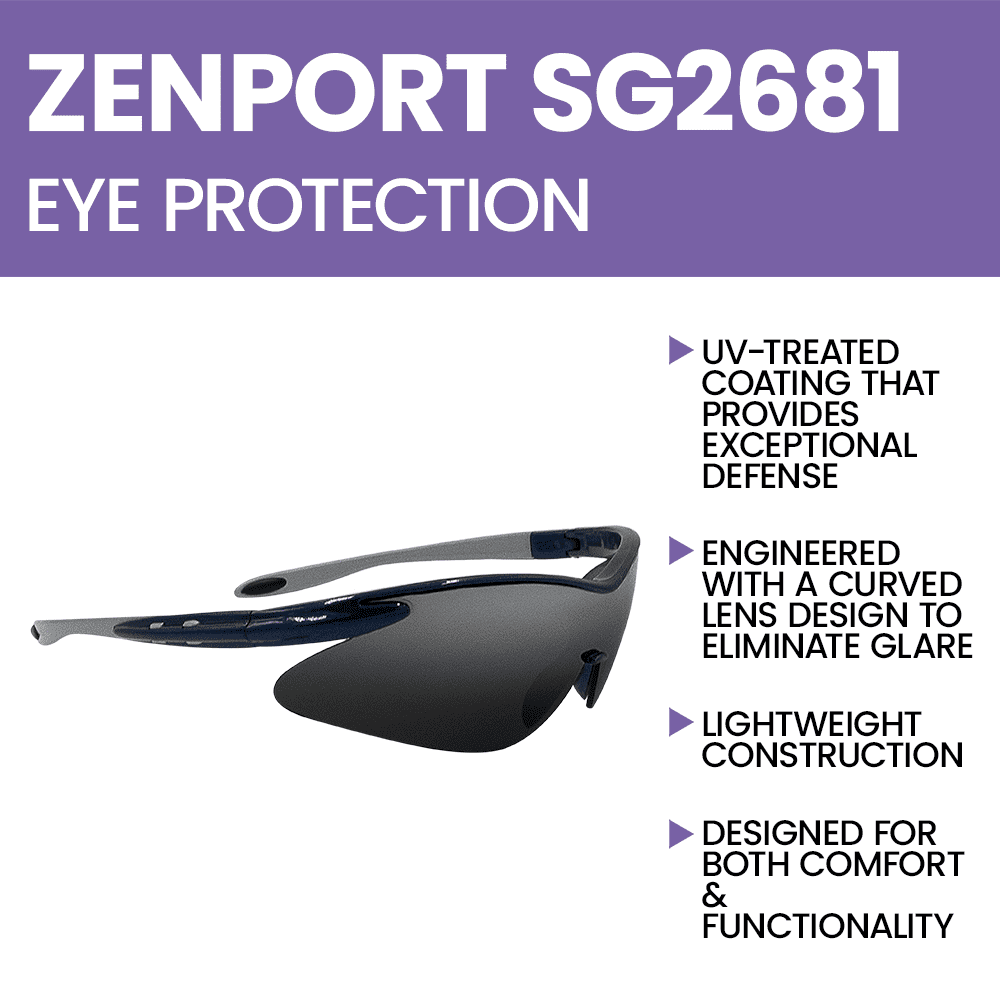 Zenport SG2681 Curved Safety Glasses with UV Coating, Blue Frame, Blue - 12 Pack