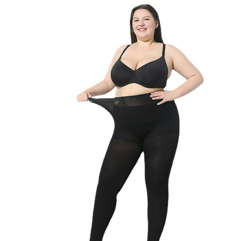 OOKWE Women Plus Size Opaque Black Tights with Wide Waistband 80D Shaping  Pantyhose