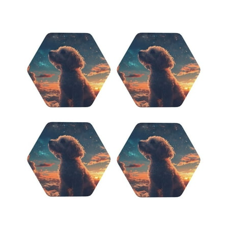 

Tideii Starry Sky Cloud Puppy for Leather Coasters 4 Pieces Anti-fouling and Anti-scalding Decorative Coasters Suitable for Restaurants Kitchens Coffee Shops-Hexagon