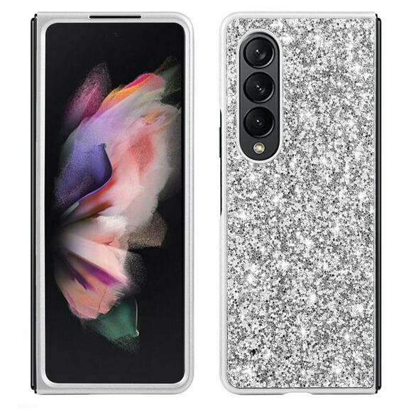 Nalacover Glitter Case for Samsung Galaxy Z fold 4, Sparkle Crystal Bling Slim Lightweight Cover with Military Grade Soft Silicone Rubber Shockproof Anti-Scratches Case for Girls Women, Silver