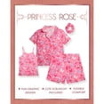 thumbnail image 2 of Princess Rose Girls Pajamas Set Cute Sleep Shirt Top Pajama Pants Shorts with Scrunchie 4 Piece, 2 of 7