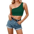 thumbnail image 2 of ZHOGXU Women's Tank Top One Shoulder Low Cut Solid Color Crop Fashion Slim Fit Comfortable Camisole For Daily Wear,Green,L, 2 of 5