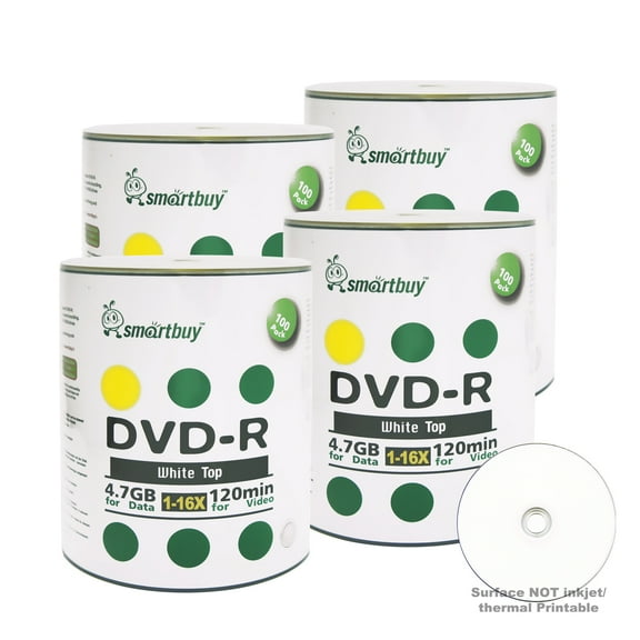 400 Pack Smartbuy 16X DVD-R 4.7GB 120Min White Top (Non-Printable) Data Blank Media Recordable Disc