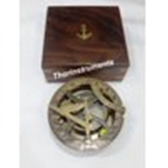THOR INSTRUMENTS SOLID BRASS NAUTICAL COMPASS SUNDIAL IN WOODEN BOX HOME DECOR GIFT
