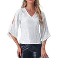 thumbnail image 1 of INSPIRE CHIC Top de Lentejuelas para Mujer, Blusa de Manga 3/4, Cuello en V, Brillante, Outfit de Fiesta Disco, Plateado M, 1 of 1