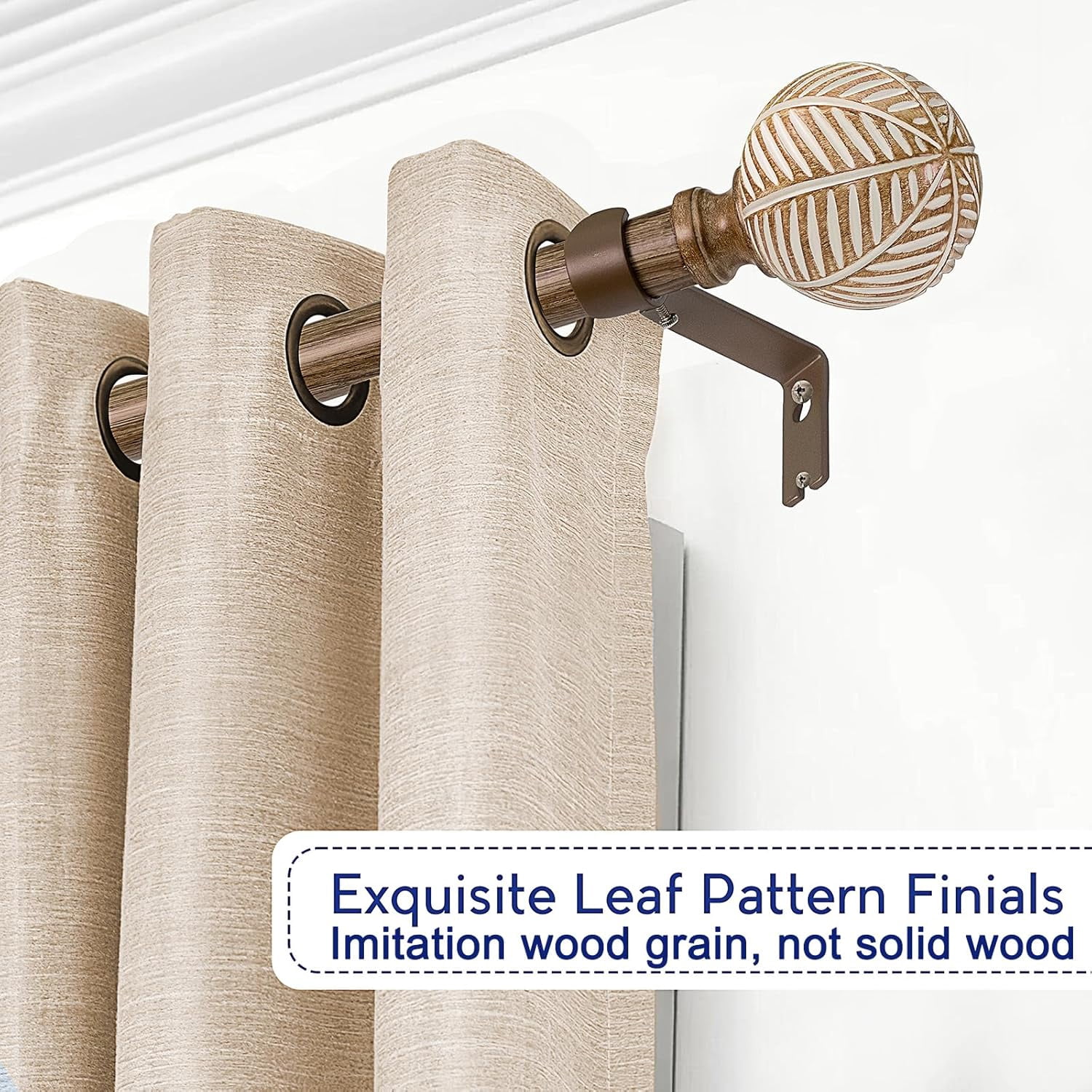 Black Curtain Rods for Windows: 1 Inch Diameter Adjustable Drapery Rods 72" to 144", Heavy Duty Window Curtain Rod with Leaf Pattern Finials