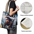 thumbnail image 3 of Troll and I Bolso de tela con estampado de lienzo para mujer, bolsa de compras reutilizable y estética, con cremallera interior, regalo para mujer,38*45cm., 3 of 6