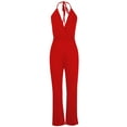 thumbnail image 4 of KIHOUT Women's Halter Neck Deep V-Neck Jumpsuit Sleeveless Backless Wide Leg Formal Blouse for Party Evening Wear, 4 of 9