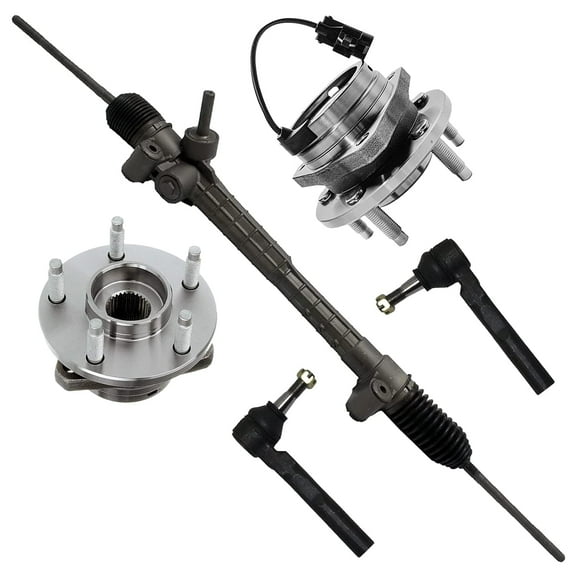 Detroit Axle - Power Steering Rack & Pinion   Front Wheel Hub & Bearing Assembly   Outer Tie Rods Replacement for Chevy Malibu Pontiac G6 Saturn Aura [W/ ABS] - 5pc Set