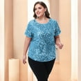 thumbnail image 5 of Women's Plus Size Short Sleeve Sequin Top Round Neck - XXX Large, Blue, 5 of 6