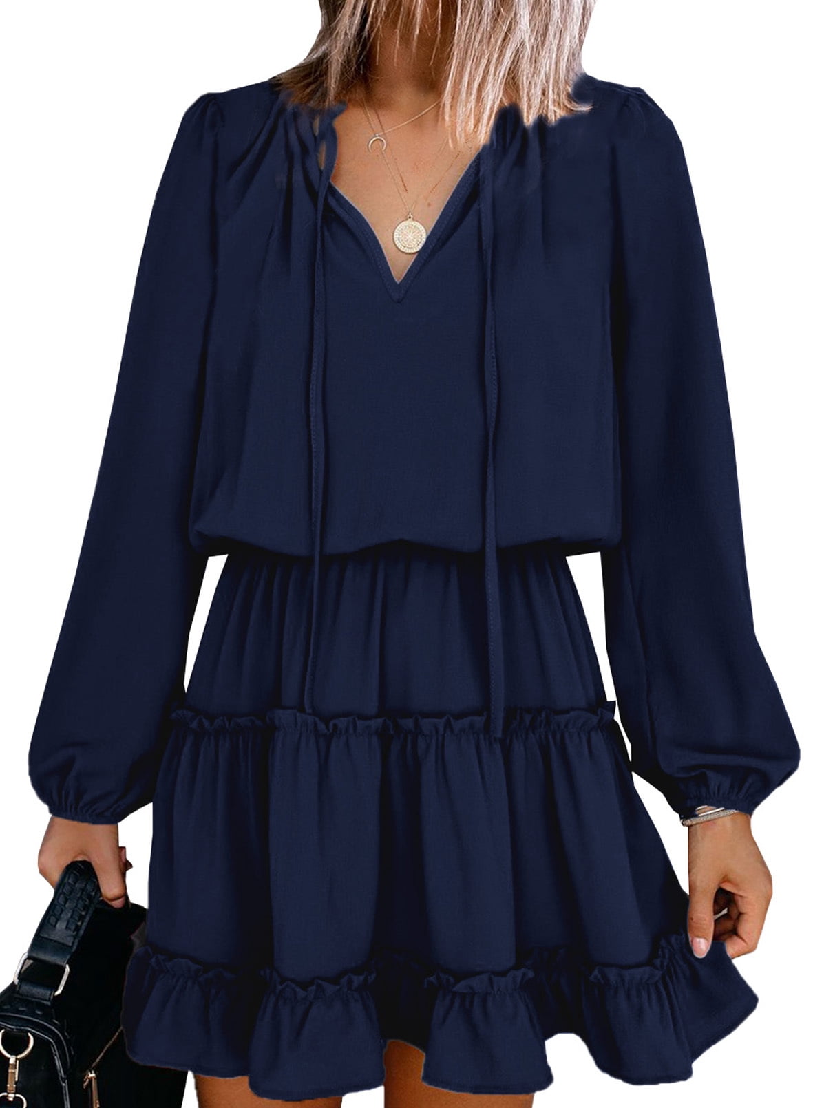 Mini Ruffle Dress Tunic Flowy Dresses 