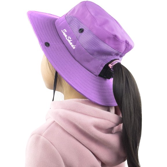 Muryobao Toddler Child Kids Girls Summer Sun Hat Wide Brim UV Protection Hats Floppy Bucket Cap for Beach Fishing Gardening Pure Purple