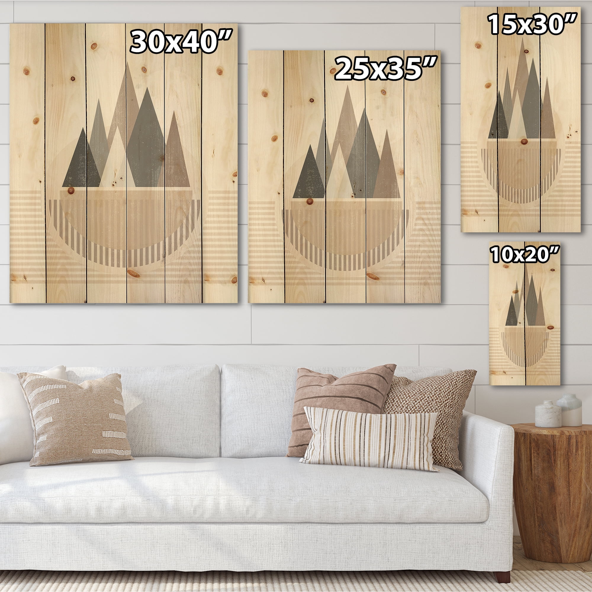 Designart 'Abstract Moon and Sun In Mountains III' Modern Print on Natural Pine Wood