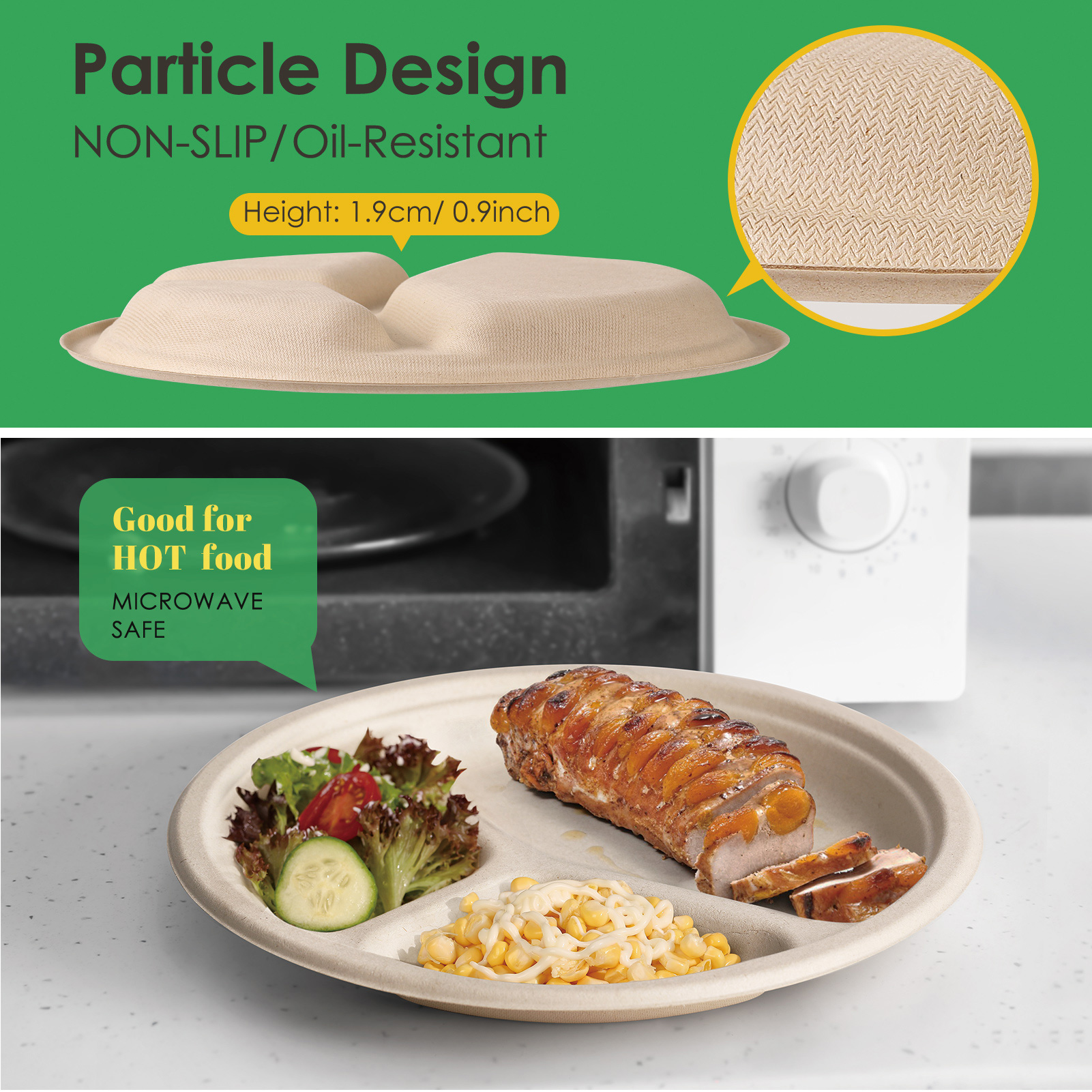 Compostable Paper Plates 10 Inch Heavy-Duty Plates 125 Pack Disposable Divided Plates Eco-Friendly Recycled Plates Compartment, Made of Natural Sugarcane Fibers