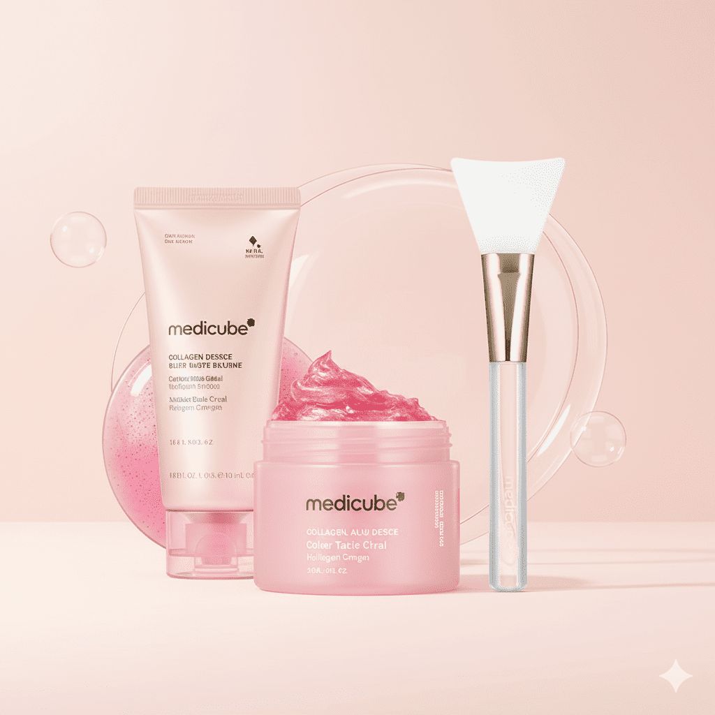 Medicube- Collagen Jelly Cream, 75ml  -Pink Caffeine Night Wrapping Mask 75ml  / Jelly  Brush  Sets