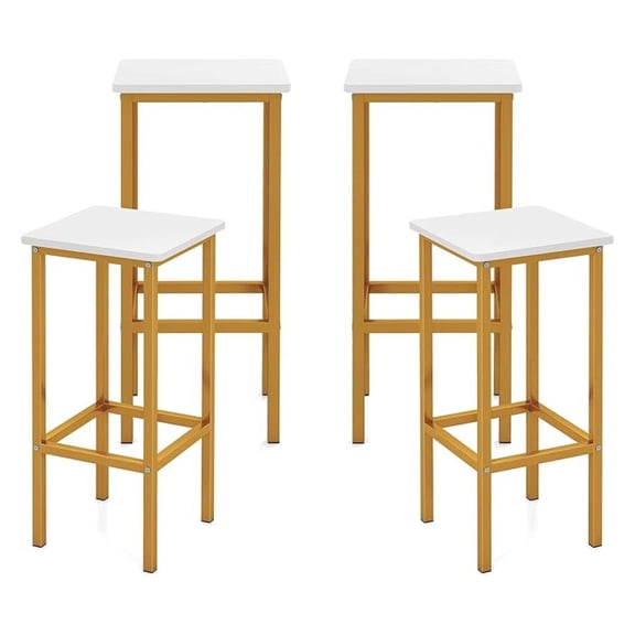 Industrial Bar Stools Set of 4, 26 inch Counter Height, Backless Square Kitchen Island Chairs with Metal Frame & Footrest for Dining Room, Living Room (White)