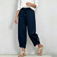 thumbnail image 4 of Karymi Running Shorts for Women Thick Cropped Sweatpants, Elastic Drawstring Waist Jogger Pants, Button Decor Irregular Split Hem Trousers with Side Pockets, 4 of 9