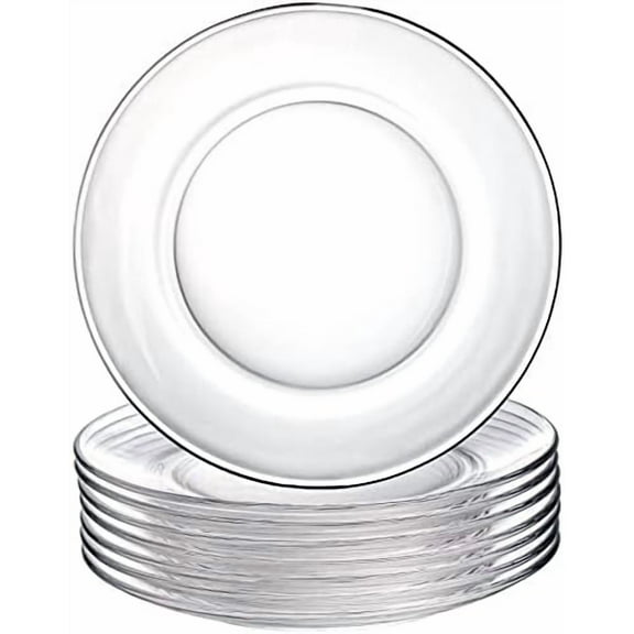 8 Pack Glass Dessert Plates, 7.5" Clear Salad and Appetizer Plates, Snack Fruit Dinner Serveware, Dishwasher Safe