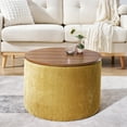 thumbnail image 3 of Lunale Round Storage Ottoman Set of 2, Chenille Upholstered Coffe Side Tables for Living Room, Dark Yellow, 3 of 7