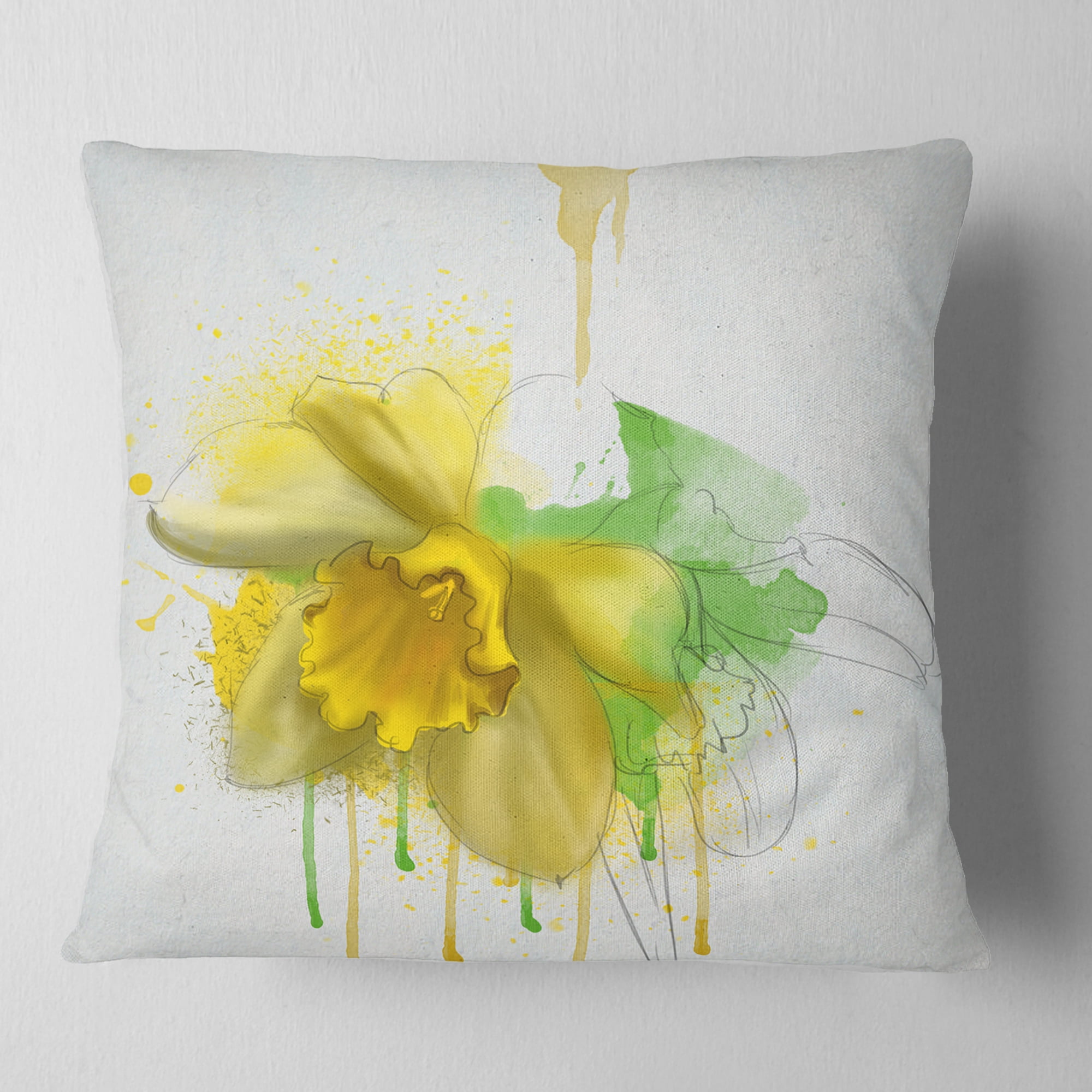 Designart Yellow Narcissus Flower Watercolor - Floral Throw Pillow - 18x18