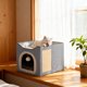 thumbnail image 1 of 1Pcs Large Capacity Semi-Closed Cat Litter Box with Removable Scratching Board 15.35x15.35x14.96" Winter Warm Pet Cottage in Grey Blue 3-in-1 Versatile Design with Roomy Interior Space JASKFLY, 1 of 9
