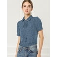 thumbnail image 3 of DARING DIVA Women's Polka Dots Tie Bow Chiffon Blouse S Blue Grey-Dots, 3 of 6