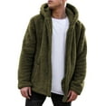 thumbnail image 2 of Domuza Fuzzy Sherpa Jacket Men Fluffy Fleece Open Front Cardigan Button Up Hooded Coat Fall Winter Warm Thicken Lined Soft Comfy Outwear Army Green L, 2 of 5