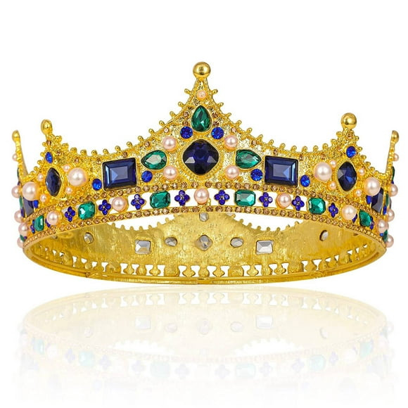 Gold King Crowns for Men - Baroque Vintage Rhinestone Crystal Crown, Men'S Full Crown for Theater Prom Party