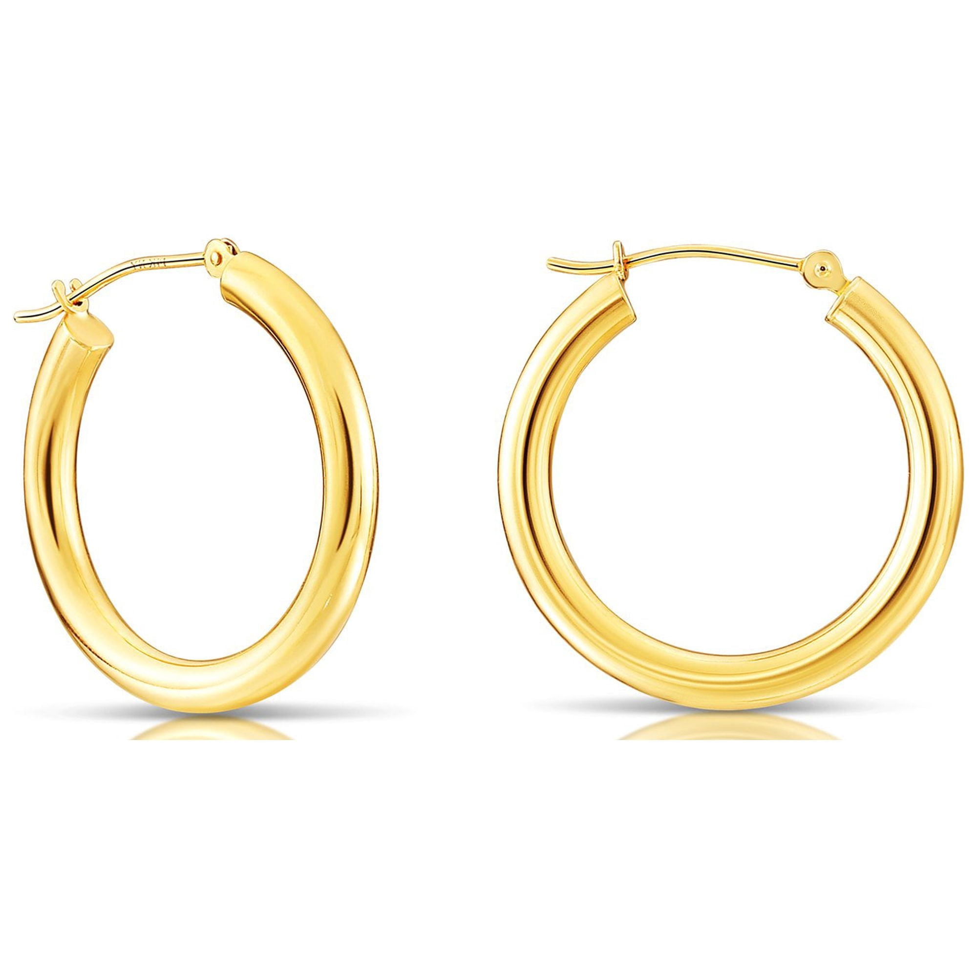 Tilo Jewelry 14K Yellow Gold Classic Polished Round Chunky Hoop Earrings 3mm Tube (25mm) for Women & Unisex