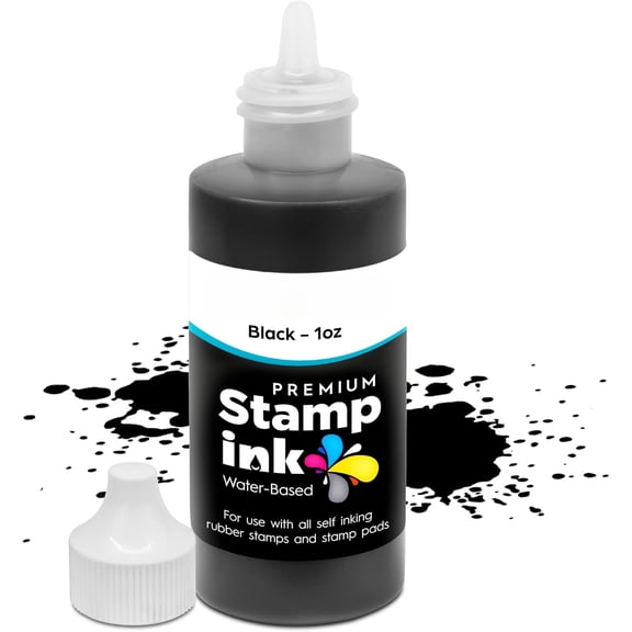 Premium Refill Ink with Control Tip Bottle for Self-Inking Stamps, Black Color - 2 oz.