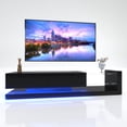 thumbnail image 2 of S-HOME Modern TV Console with LED Lights Fits 50 60 70 Inch TVs, Particle Board and Tempered Glass Stand, Entertainment Center with Storage Space, Black, 2 of 11