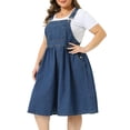 thumbnail image 2 of DARING DIVA Women's Plus Denim Overalls Jumper Jean Midi Dresses 3X Blue, 2 of 6