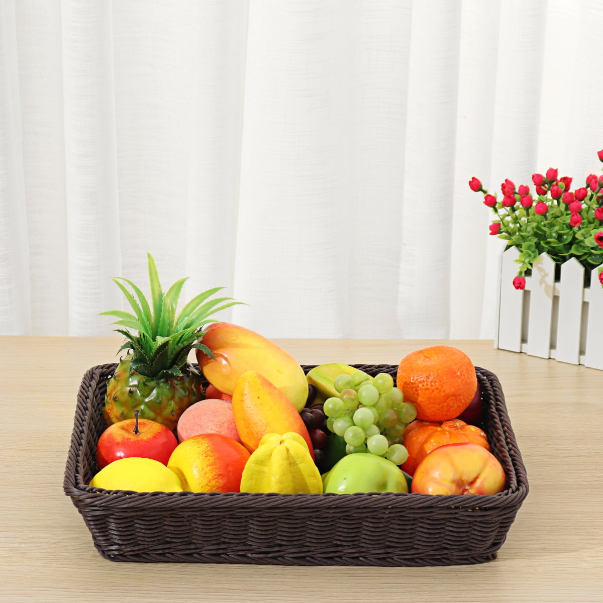 Modern Woven Basket Rattan Bread Fruit Storage Organizer Basket Box