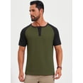thumbnail image 4 of DARING DIVA Men's Henley Button Down Color Block Short Sleeve T-Shirt L Olive Green, 4 of 7