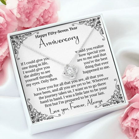 57th Wedding Anniversary Wife Night Anniversary Gift Fifty Seventh Anniversary Gift 57 Year Anniversary Her Love Message, White Love Knot Necklace