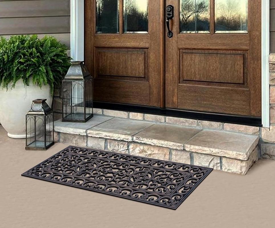 A1HC Natural Rubber Outdoor Doormat with Paisley Grill Design, Heavy-Duty Shoe Scraper, Dirt-Trapping Entryway Mat, 18" x 48"