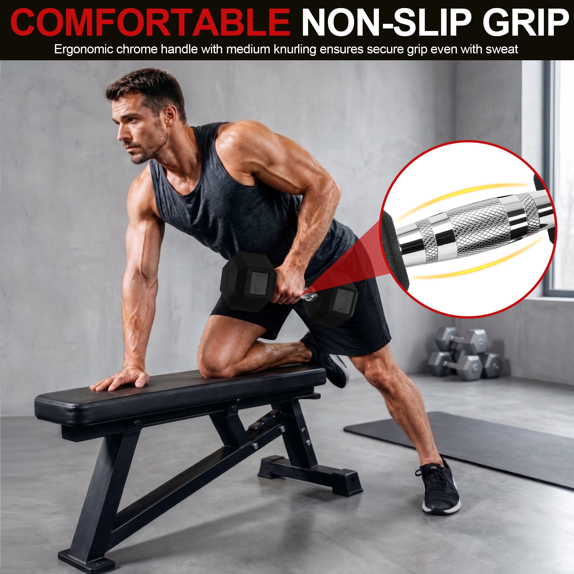 Flexwave 35 LB Rubber Hex Dumbbell with Non-Slip Grip for Home Gym Strength Training-Single
