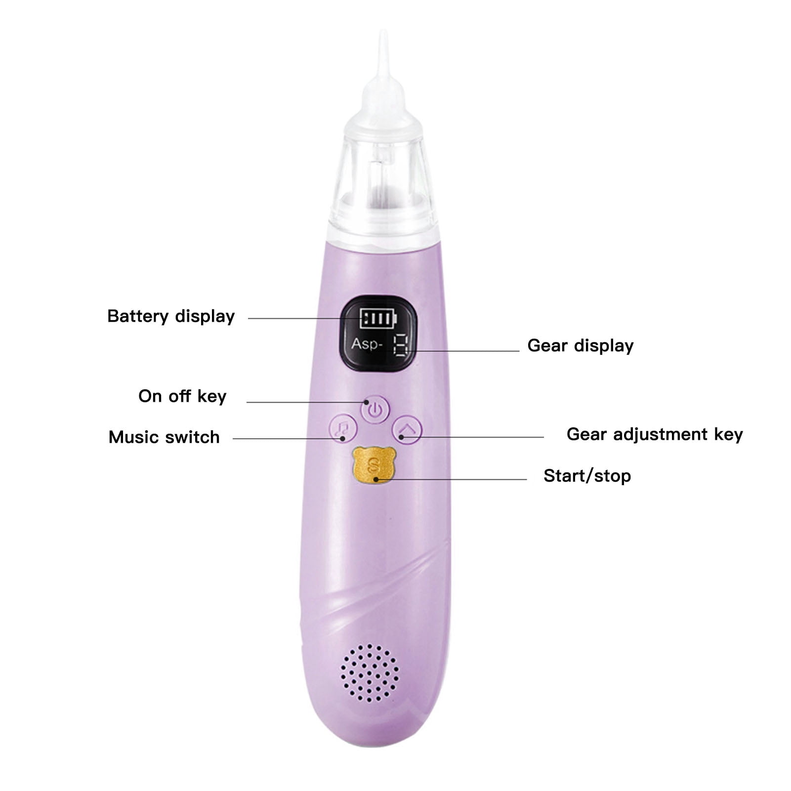 Yajisi Electronic Infant Nasal Aspirator, Rechargeable Automatic Baby Nose Sucker with 3 Silicone Tips, Music & Light Soother, Purple