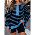 thumbnail image 3 of Womens Oversized Color Block Striped Sweatshirts Henley Shirts Casual Pullover Waffle Knit Tops, 3 of 5