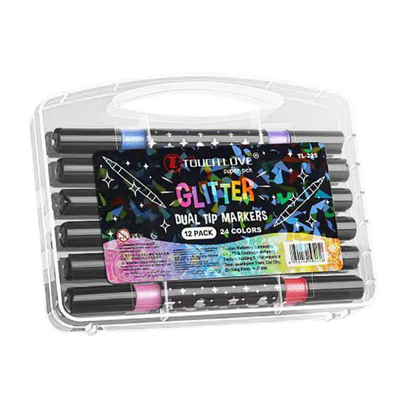 24-Color Glitter Markers, Dual Tip Glitter Paint Pens for Adult Coloring Books, Metallic Sparkle Gel Pens for DIY Crafts, Journals, Christmas Cards, 12 Premium Art Markers, Idea Gift