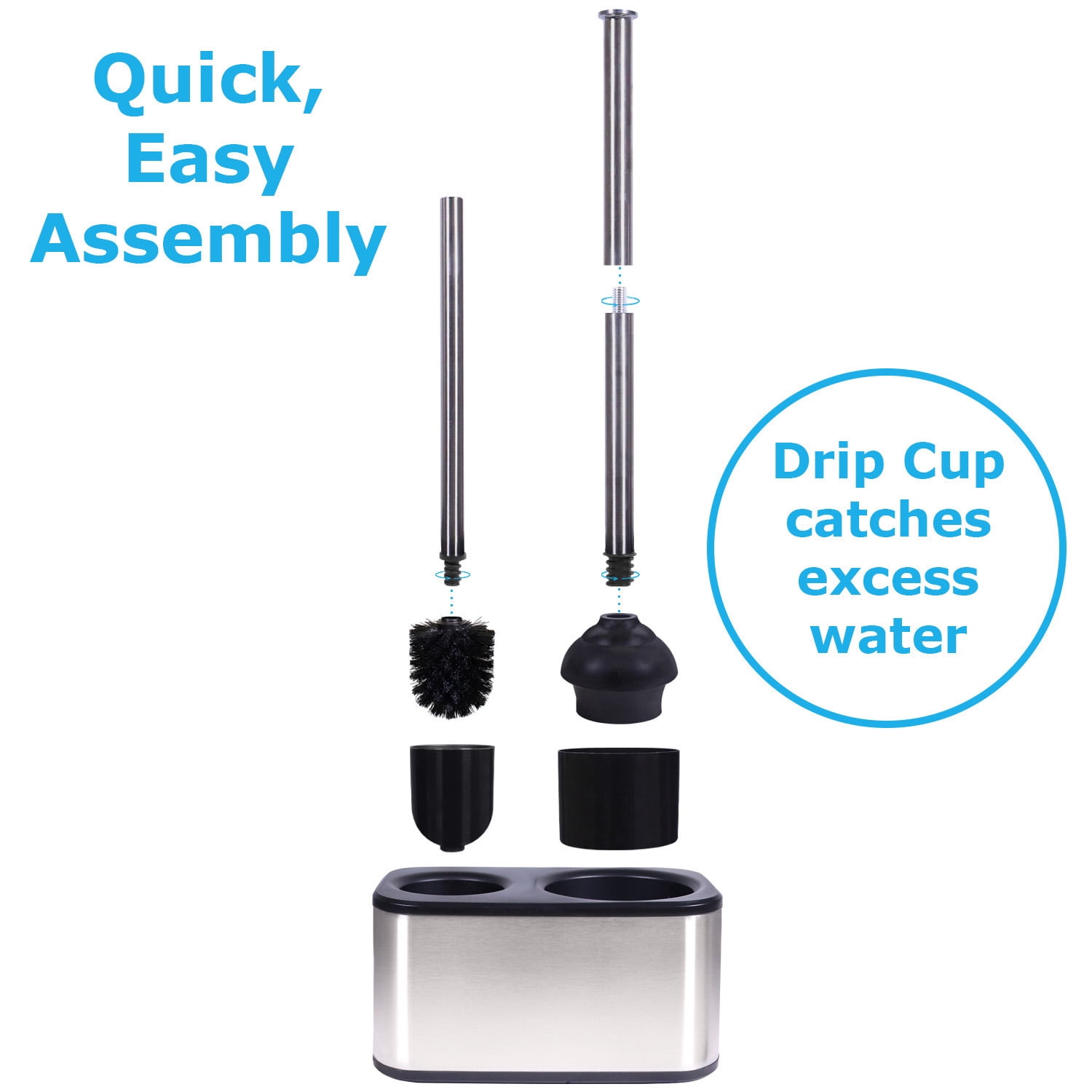 modern sleek toilet bowl brush and Toilet plunger combo - Stainless